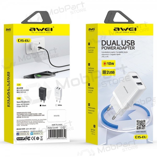 Laadija Awei C15-EU 2xUSB-A 10W valged
