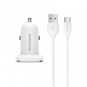 Laadija automobilinis Borofone BZ12 USB + Type-C (2.4A) (valged)