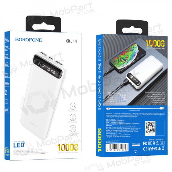 Väline patarei / aku Power Bank Borofone BJ14 Type-C microUSB 2*USB (2A) 10000mAh valge Väline patarei / aku Power Bank Borofone BJ14 Type-C microUSB 2*USB (2A) 10000mAh valge