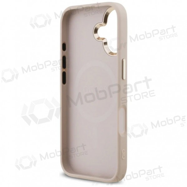 Apple iPhone 17 ümbris - Guess PU Leather 4G Strass Triangle Logo Gold Frame MagSafe (roosa)