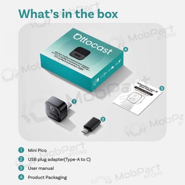 Juodas juhtmevaba CarPlay / Android Auto adapter Ottocast Mini Pico CA525-T