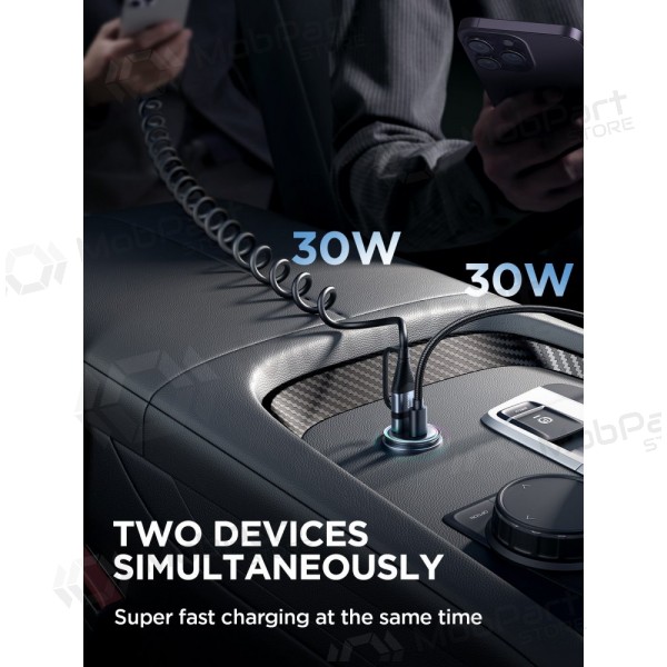 Laadija automobilinis Joyroom JR-CCN04 USB-C/USB-A 60W mustad