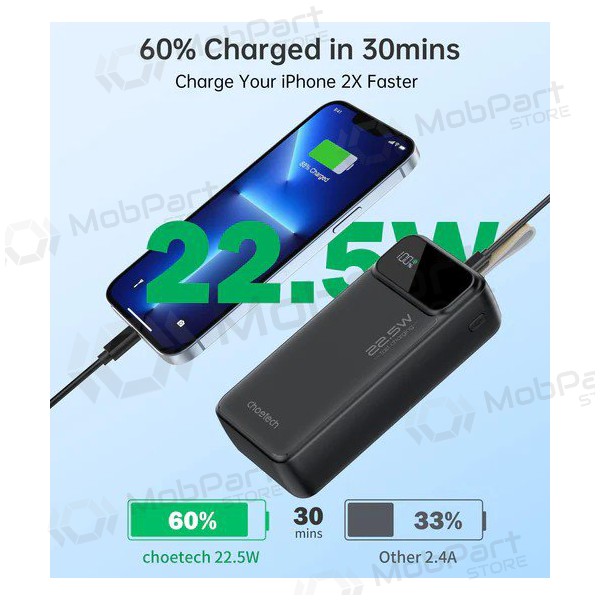 Väline patarei / aku Power Bank Choetech B730 22.5W 30000mAh must Väline patarei / aku Power Bank Choetech B730 22.5W 30000mAh must