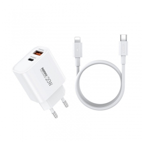 Telefoni laadija Remax RP-U120 20 W USB-C + USB-A koos Lightning kaabliga 1 m valge