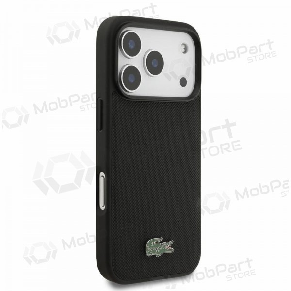 Apple iPhone 18 Pro ümbris - Lacoste PVC Iconic Petit Pique Metal Logo MagSafe (must)