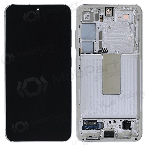 Ekranas Samsung S911 S23 5G su lietimui jautriu stikliuku ja rėmeliu Cream originaalne (service pack)