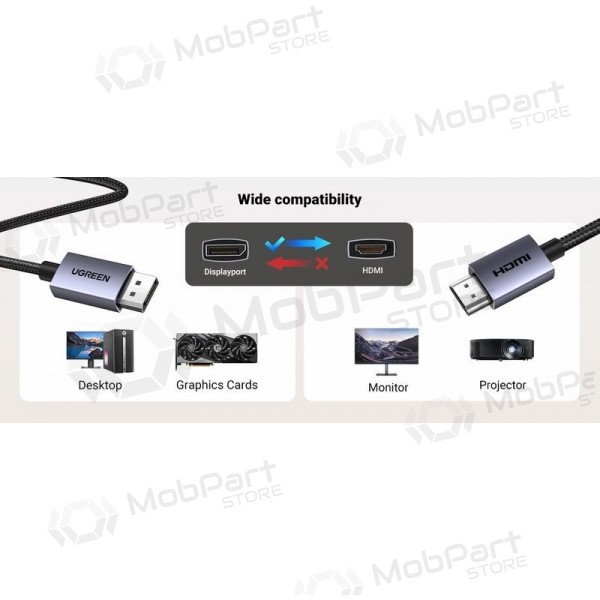 HDMI kaabel Ugreen DP125 DisplayPort HDMI-le 2 m 4K 30 Hz must