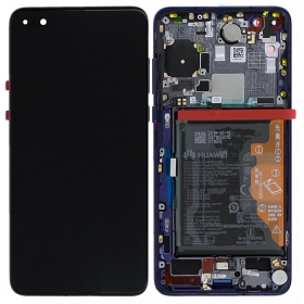 Huawei P40 ekraan (sinised) (koos raamiga ja patarei / aku) (service pack) (originaalne)