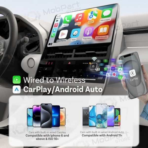 Juodas juhtmevaba CarPlay / Android Auto adapter Ottocast Mini Cube CP88-T3