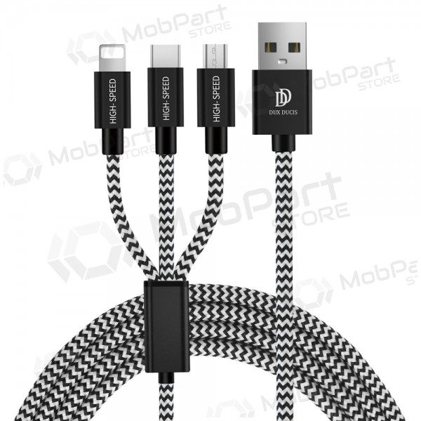 Usb kaabel Dux Ducis K-ONE 3in1 microUSB-Lightning-Type-C fastcharging 1.2m