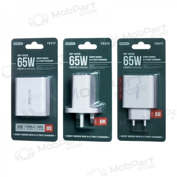 Laadija Remax RP-U125 65W GaN USB-C/USB-A valged