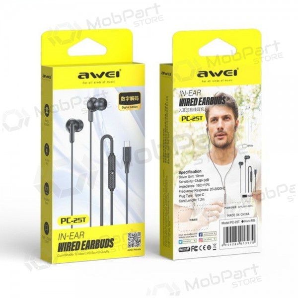 Kõrvaklapid Awei PC-25T USB-C juodos