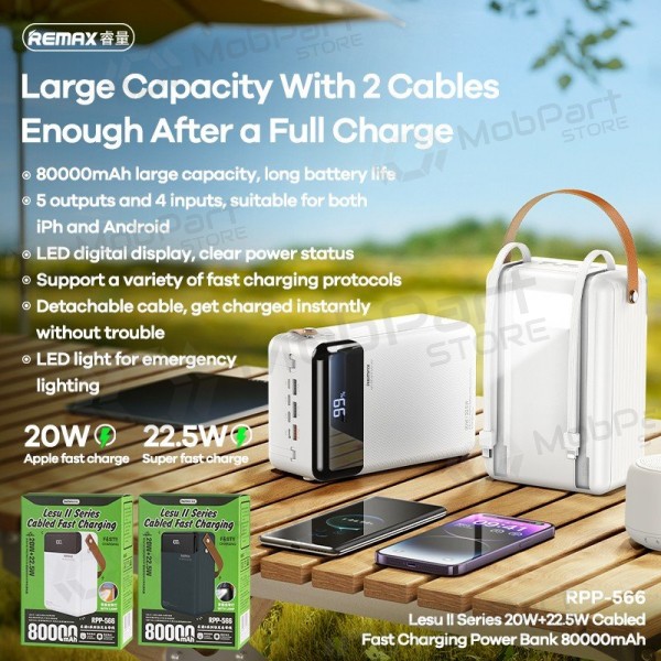 Väline patarei / aku Power Bank Remax RPP-566 22.5W 80000mAh hall
