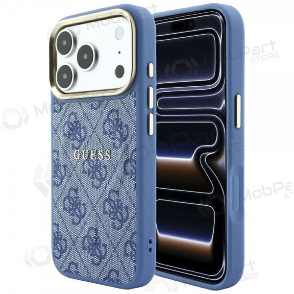 Apple iPhone 18 Pro Max ümbris - Guess PU Leather 4G Gold Frame Embossed MagSafe (sinine)