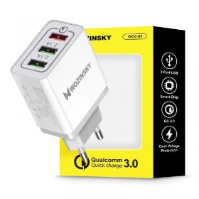 Laadija Wozinsky QuickCharge 3xUSB (30W 3A) (valged)