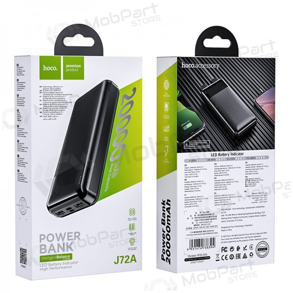 Väline patarei / aku Power Bank Hoco J72A 20000mAh must Väline patarei / aku Power Bank Hoco J72A 20000mAh must