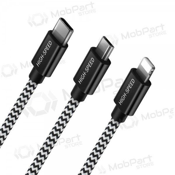 Usb kaabel Dux Ducis K-ONE 3in1 microUSB-Lightning-Type-C fastcharging 1.2m
