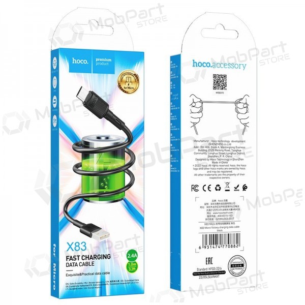 USB kaabel Hoco X83 USB-A to MicroUSB 1.0m mustad