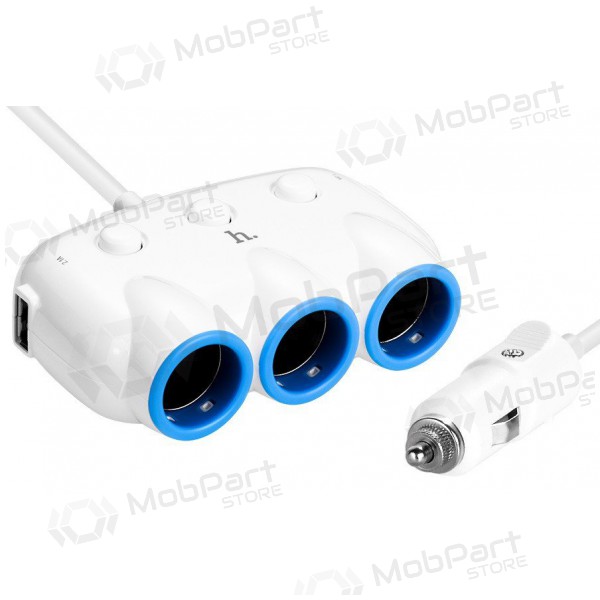 Autolaadija HOCO C1 TRIPLE + USB (5V 3.1A) (valged)