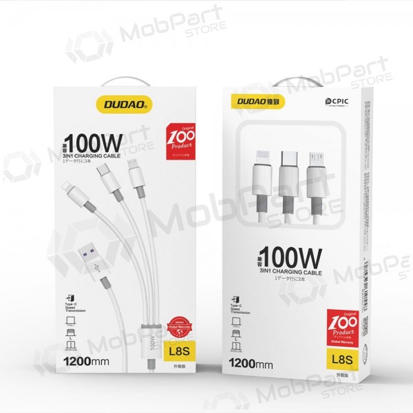 USB-kaabel Dudao L8s-3in1 USB-A kuni USB-C / Micro USB / Lightning 1.2 m 100 W