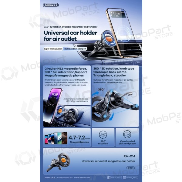 Auto telefonihoidja Remax RM-C14 MagSafe (air vent) mustad