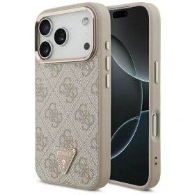 Apple iPhone 17 Pro ümbris - Guess PU Leather 4G Strass Triangle Logo Gold Frame MagSafe