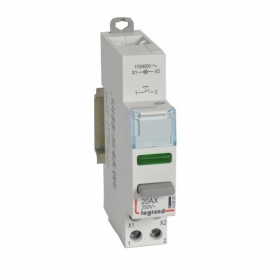 Mygtukas ant DIN bėgeliokoos  indikacijos lempute Legrand 412920 (20A 100V/1 x N0 kontaktas)