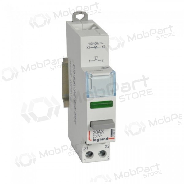 Mygtukas ant DIN bėgeliokoos  indikacijos lempute Legrand 412920 (20A 100V/1 x N0 kontaktas)