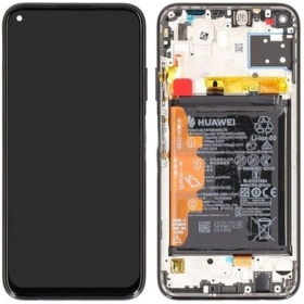 Huawei P40 Lite ekraan (mustad) (koos raamiga ja patarei / aku) (service pack) (originaalne)