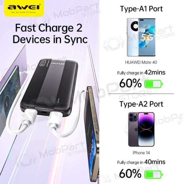 Väline patarei / aku Power Bank Awei P20K 5V/2.4A 10000mAh must