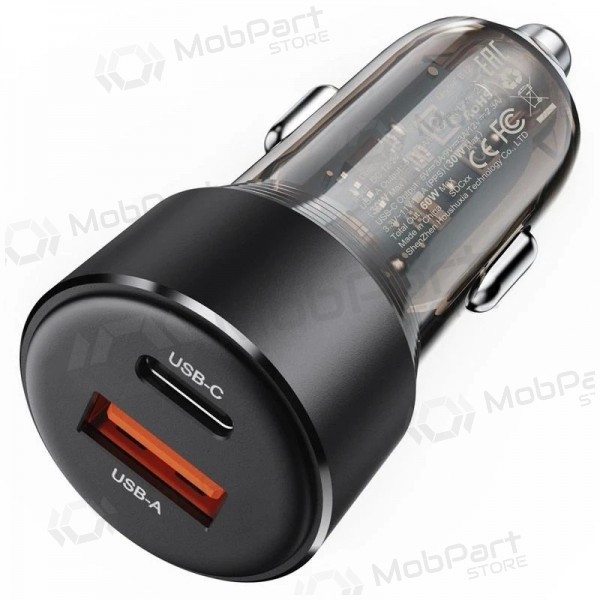 Autolaadija Acefast B12 60W USB-C/USB-A mustad