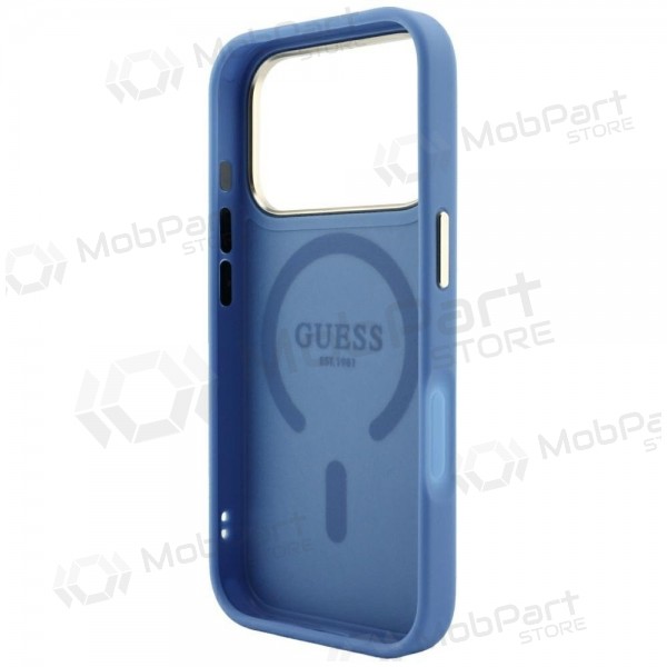 Apple iPhone 18 Pro ümbris - Guess PU Leather 4G Gold Frame Embossed MagSafe (sinine)