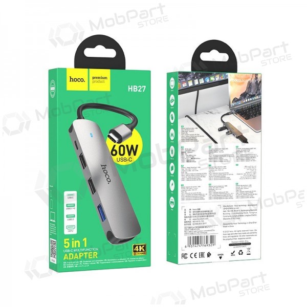 Adapter Hoco HB27 Type-C Multi-Function Converter HDMI+USB3.0+USB2.0*2+PD hall