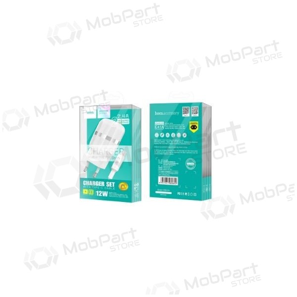 Laadija FastCharge HOCO C41A Wisdom Dual USB + microUSB kaabel (5V 2.4A) (valged)