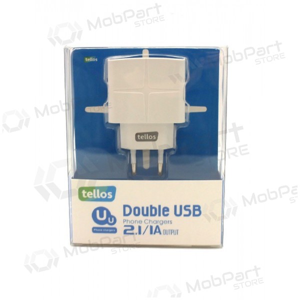 Laadija Tellos su USB (dual) (1A+2.1A) (valged)
