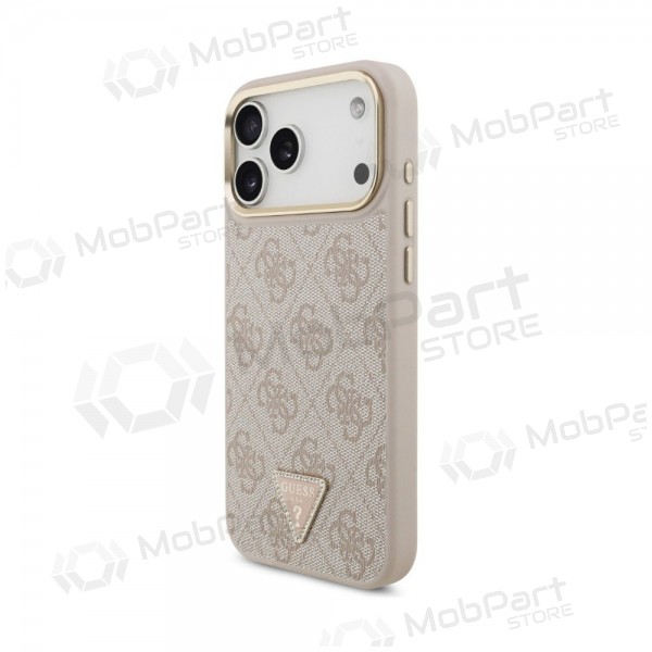 Apple iPhone 18 Pro ümbris - Guess PU Leather 4G Strass Triangle Logo Gold Frame MagSafe (roosa)