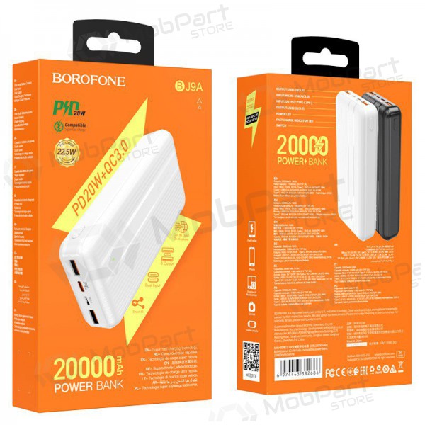 Väline patarei / aku Power Bank Borofone BJ9A Type-C PD+Quick Charge 3.0 (3A) 20000mAh valge Väline patarei / aku Power Bank Borofone BJ9A Type-C PD+Quick Charge 3.0 (3A) 20000mAh valge