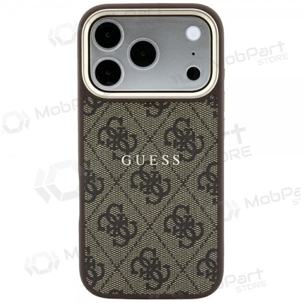 Apple iPhone 18 Pro Max ümbris - Guess PU Leather 4G Gold Frame Embossed MagSafe (pruun)