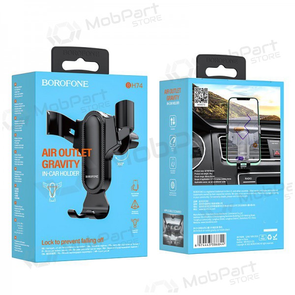 Automobilinis Universaalne telefono laikiklis Borofone BH74 tvirtinamas ant ventiliacijos grotelių, mustad