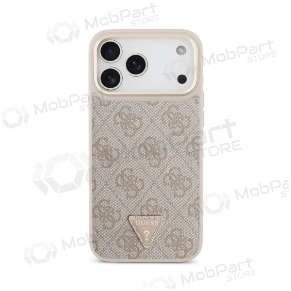 Apple iPhone 18 Pro Max ümbris - Guess PU Leather 4G Strass Triangle Logo Gold Frame MagSafe (roosa)