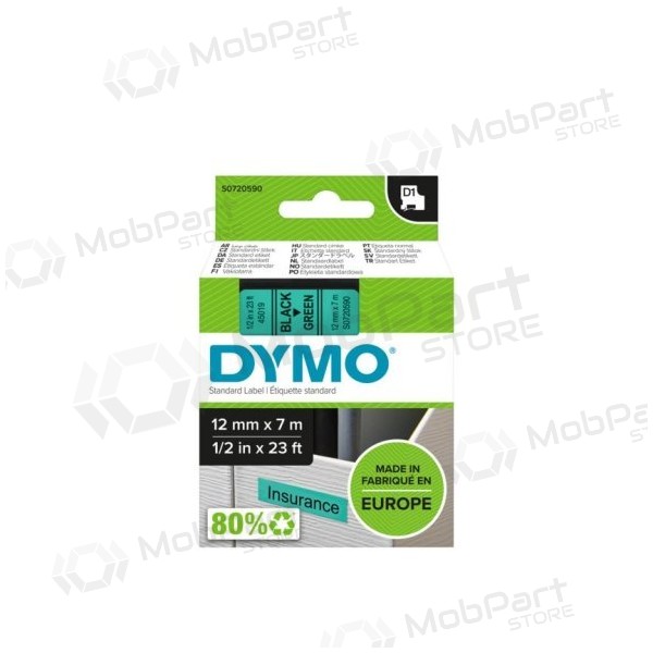 Dymo 45019 (S0720590) lint 12mm x 7m, must rohelisel
