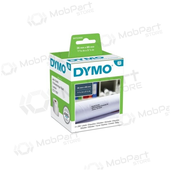 Dymo 99012 (S0722400) etiketid 36 x 89mm, 2 rulli x 260 etiketti, valge...